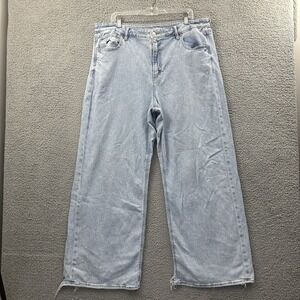 American Eagle Super High Rise Baggy‎ Wide Leg Jeans Distressed Women's 18 x 30